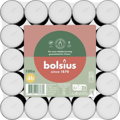 Bolsius Teelichte 100er Flatpack 4 Stunden weiß Teelicht (1/2)
