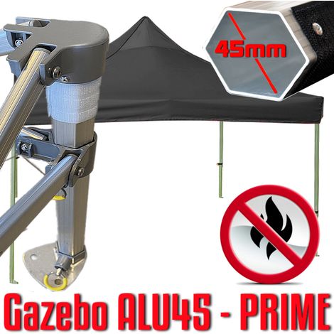 Gazebo 3x3 m nero certificato IGNIFUGO SENZA laterali pieghevole alluminio piantone esagonale 45mm portatile estendibile richiudibile estensibile acciaio per fiere eventi stand chiosco tenda tendone m (1/5)