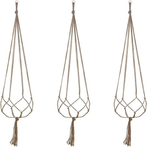 Makramee-Hängekorb, 3-teiliger Hängepflanzenkorb aus Baumwollseil für drinnen und draußen, zur Dekoration von Decken, Balkonen und Wänden (122 cm) (1/5)