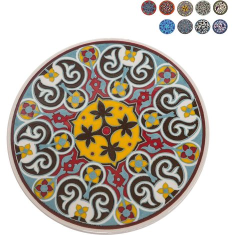Sottopentola rotondo in ceramica dipinta a mano 17x1 cm Suli - Giallo