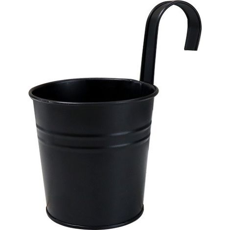 Hanging metal flower pot, 10 cm, small hanging pot, ideal for indoor and outdoor balconies - with removable hooks - black (1/5)