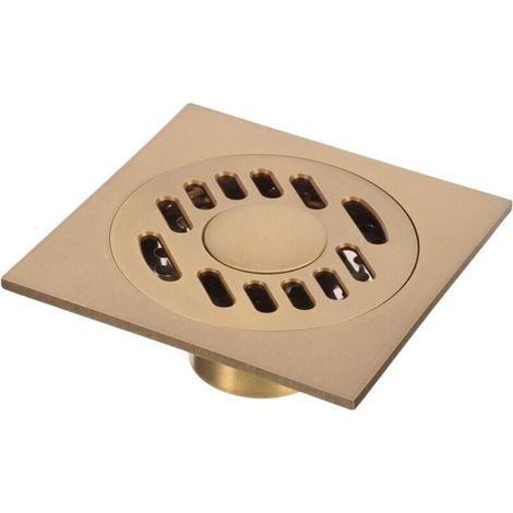Caniveau de douche carré avec couvercle amovible pour cuisine, salle de bain, buanderie, 10 x 10 cm (couleur : laiton) (1/4)