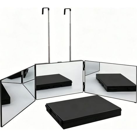 Miroir de maquillage pliable 360° à trois volets – Portable avec crochet télescopique réglable, idéal pour coiffure, rasage et voyage (1/5)
