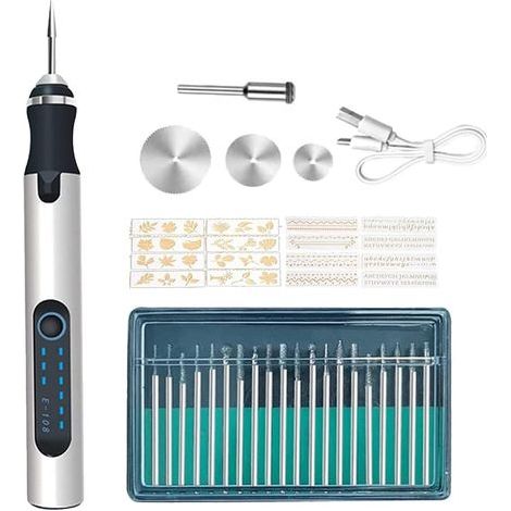 Stylo Graveur Électrique, Outil Graver Bricolage, Outils de Gravure Multifonction Mini Stylo Graveur sans Fil Graveur Verre Pour Bricolage Bijoux Métal Verre Pierre Plastique Bois (1/5)