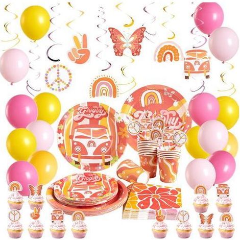 Kit Décoration Anniversaire - EASY JOY - Arc-en-ciel Bohème - 16 Personnes - Vaisselle Jetable - Ballons (1/5)