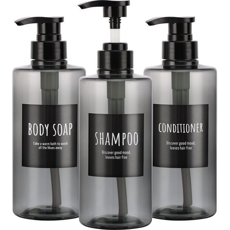 Lot de 3 flacons de shampooing Rechargeables de 500 ML en Plastique Vide pour Douche, Grand Distributeur de Lotion en Pet avec Pompe pour Le Corps, après-shampoing, hôtel, Salle de Bain (1/5)