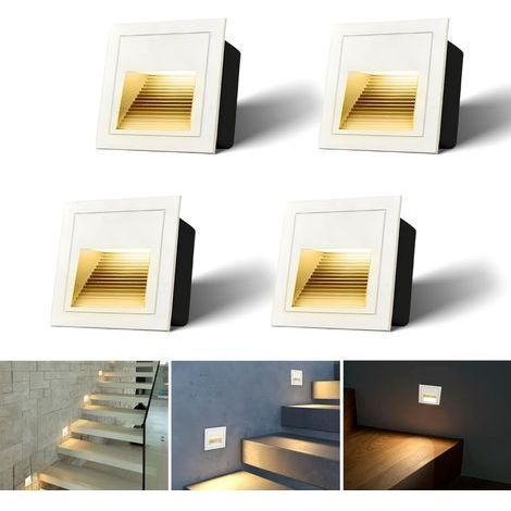 Set of 4 Recessed LED 3W Wall Lights for Stairs, Step Lighting, Stairway Lighting, Indoor Lighting Lamp in Aluminum, Warm White 230V, IP54 (1/5)