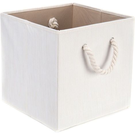Ahlsen Set mit 1 faltbaren Aufbewahrungsbox, 33 x 33 x 33 cm, Korb, Truhe, Stoffwürfel, Kleider-Organizer, Spielzeugkörbe, mit Kordelzug und 2 Griffen, weiß (1/5)