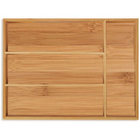 Range-couvert en bambou 4 compartiments – Dimensions HxLxP 5 x 26 x 35,5 cm – Organisateur de tiroir pour cuisine – Design naturel (1/5)