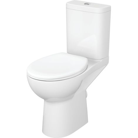 Pack WC surélevé sans bride – Cuvette carénée sortie horizontale – Réservoir porcelaine blanche – Abattant thermodur frein de chute – Anconetti