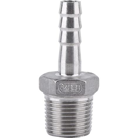 Schlauchanschluss aus Edelstahl 304 mit Widerhaken und Außengewinde (3/8" x 8 mm) (1/3)
