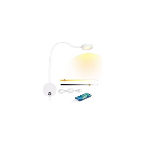 Applique murale LED, Lampe de table avec bouton tactile réglable lumière 3000-6000k, 4W lampe de table 360 ° flexible col de cygne lumière avec port de charge USB pour lit, chambre à coucher (1/5)