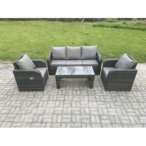 Fimous Ensemble de meubles de jardin en polyrotin 5 places avec Table basse rectangulaire Chaise inclinable Canapé 3 places (1/5)