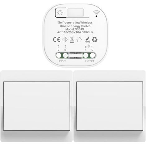 Funkfernbedienungsschalter EU, batterielos, selbstversorgendes Funkfernbedienungs-Set, Funk-Wechselschalter, batterieloser Funkfernbedienungsschalter für die Hausbeleuchtung (EU 1-fach 2V1A)