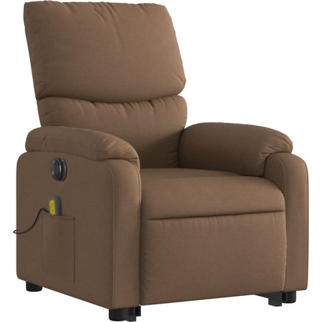 Fauteuil de relaxation fonction massage et inclinable levage électrique en tissu marron DEC027784