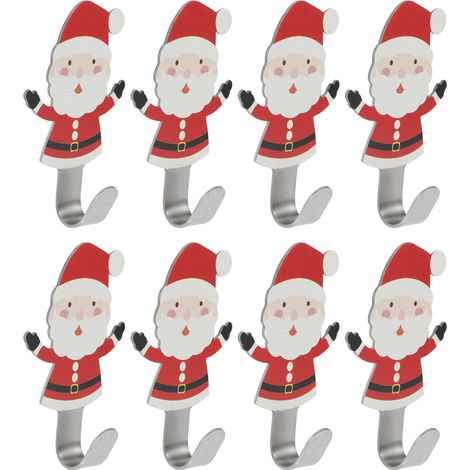 8 Stück Edelstahlhaken ohne Nägel für Badezimmer, Küche und Werkzeugaufbewahrung, Weihnachtsmann-Klebehaken (1/5)