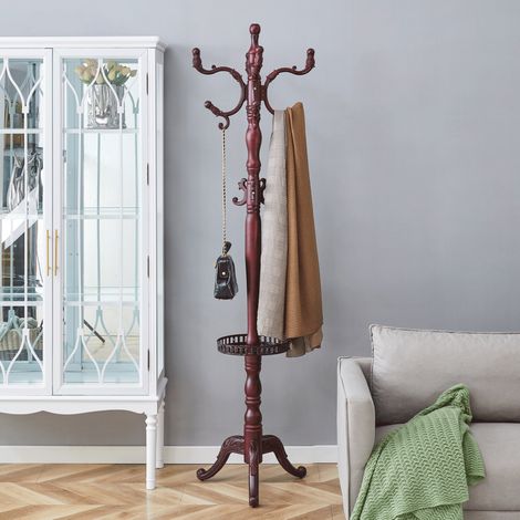 REDOM - Porte-manteau avec crochets à plusieurs niveaux, porte-manteau décoratif en bois, couleur noyer (1/5)