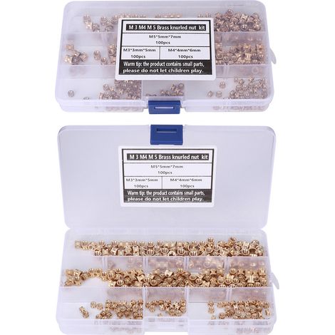 Lot de 300 écrous à sertir en laiton M3 M4 M5 moletés, thermofusibles, anticorrosion et antirouille (1/5)