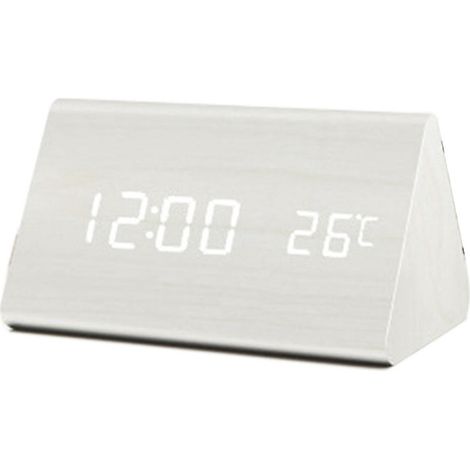 Horloge numérique créative en bois avec LED, affichage de la température, calendrier perpétuel, rechargeable et vocale - Bois blanc (1/5)