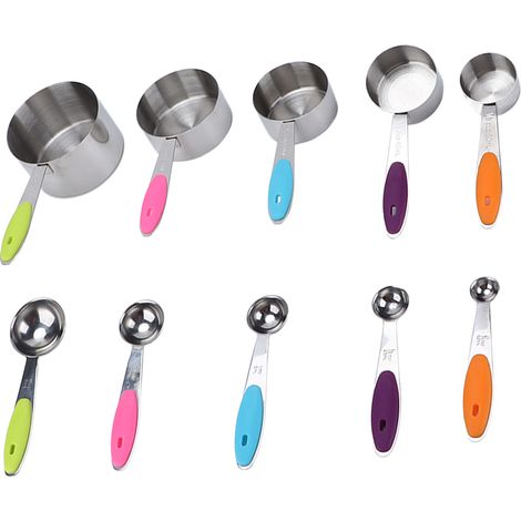 Lot de 10 cuillères doseuses en silicone et inox, tasses à mesurer, kit de pâtisserie avec boîte cadeau (1/5)