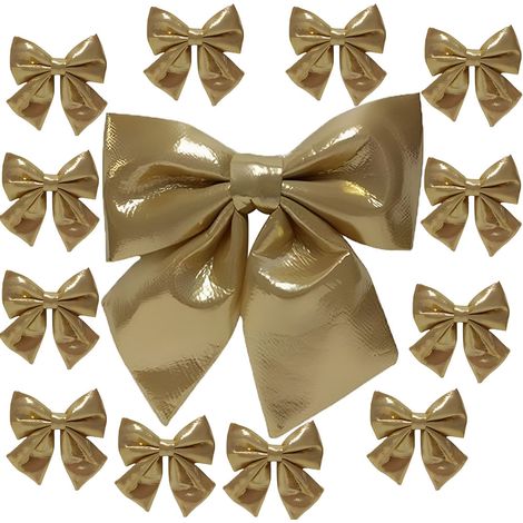 Fiocchi Natalizi oro in Velluto 1 Grande 12 Piccoli Decorazioni Albero Natale decorazioni addobbi natalizi pareti, porte, finestre, pacchi regalo, camini e vetrine (1/5)