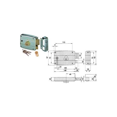 SERRATURA PORTONCINO QUADRO CATENACCIO E SCROCCO CILINDRO FISSO 50471  mm.60 DX (50471601)    CISA