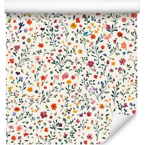 Tapete mit Blumen- und Blättermuster, hellgrau, weiß und cremefarben, 50 x 1000 cm (1/5)