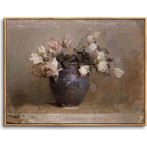 Vintage Rosen in Vase Leinwandbild Holzrahmen 30x40cm Wanddekoration (1/5)