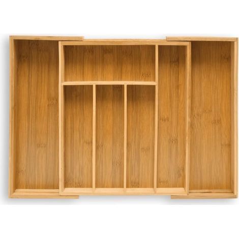 [JAMAIS UTILISÉ] Tiroir de cuisine réglable 33,5 x 29-48 x 5 cm, range-couverts réglable avec 5 à 7 compartiments en bois de bambou, armoire de bureau rétractable (1/4)