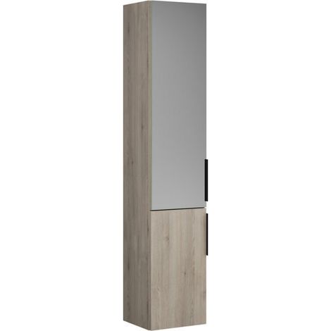 Burgbad Eqio Hochschrank, mit verspiegelter Türe und Griffleiste Eiche Dekor Flanelle Schwarz matt Links (1/2)