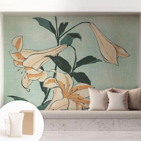 Tapete Vliestapete mit Kleber modern Wohnzimmer - Wanddeko Schlafzimmer - Tapete mit Motiv Zarte Lilien 208x146 cm