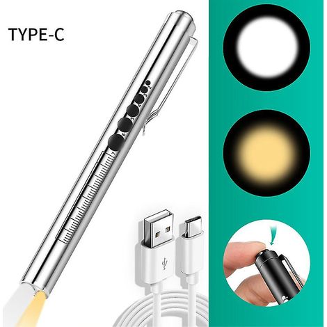 Stylo lampe LED rechargeable USB, double source lumineuse blanc et chaud, pour étudiants, médecins et infirmiers, format poche, 2 LED (1/5)