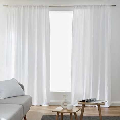 Lot de 2 Rideaux Galon Fronceur double Gaze de coton – Blanc – 140 x 240 cm (1/3)