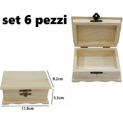 TrAdE Shop Traesio - Set 6 Scatole Box Astuccio In Legno Decoupage Portagioie Cofanetto 53376a -