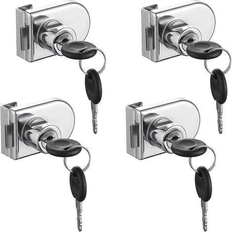 Glastürschlösser, 4-teiliges Nockenschloss-Set, Sicherheitsschlösser für Glasschränke und Vitrinen mit 5-8 mm dicken Glastüren, kein Bohren erforderlich (wird mit 8 Schlüsseln geliefert).