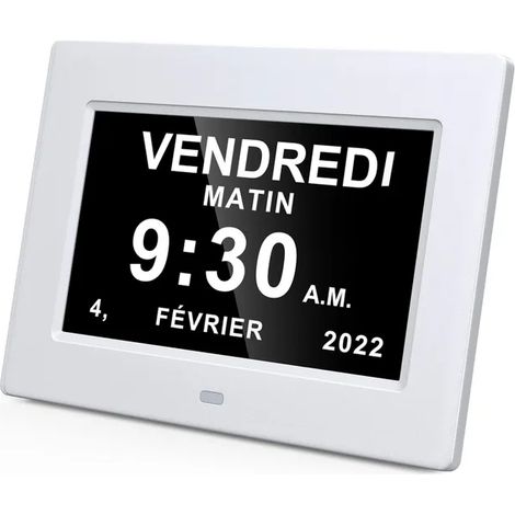 Horloge et calendrier numériques LCD de 7 pouces, affichant la date, le jour de la semaine et l'heure. (1/5)