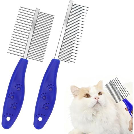 Lot de 2 peignes de toilettage pour chien et chat, démêlants en acier inoxydable, dents longues et courtes (1/5)
