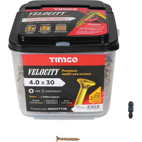TIMCO Velocity Premium Multi-Use Countersunk Gold Woodscrews - 4.0 x 30