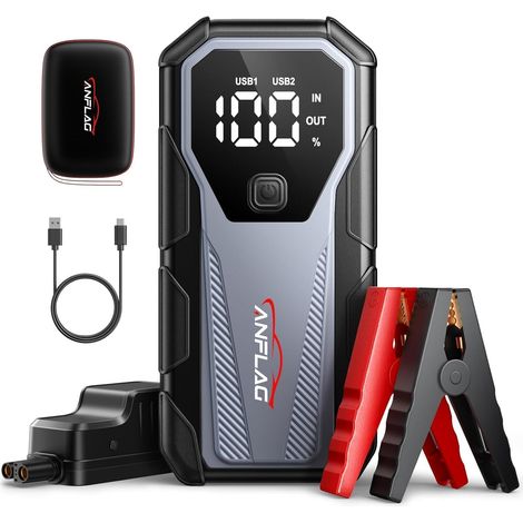 Booster Batterie Voiture, Booster Batterie Moto/Auto (Tout Gaz ou 10,0L Diesel) 12V Demarreur Batterie Voiture avec Écran LCD, Lamp LED, Pinces Intelligentes (1/5)