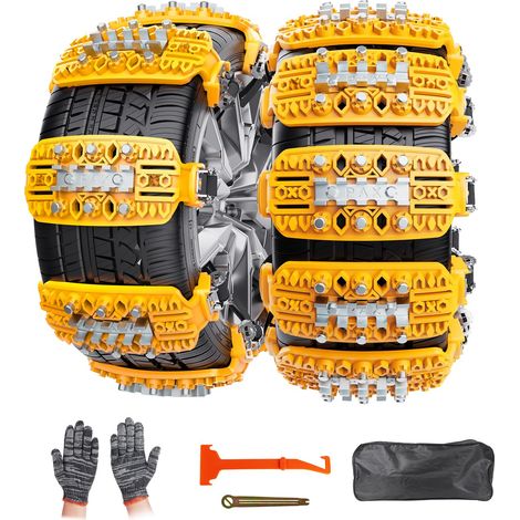 Auto-Schneeketten, 6-teilig, für alle Fahrzeugtypen, mit Eiskratzer, hochwertiges Material, verbesserte Traktion mit Metalleinsätzen, einfache Installation, 165 mm–275 mm