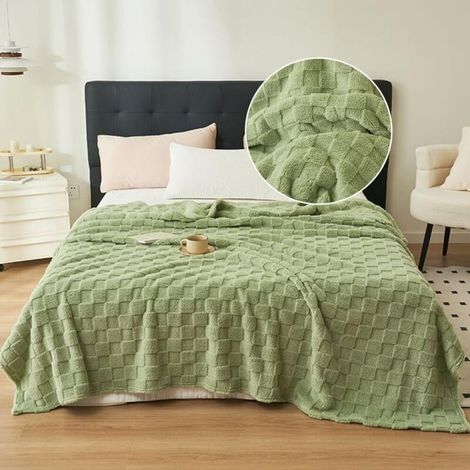 Bardusch-Plaid polaire uni, flanelle douce et légère, couverture chaude toute saison, usage voyage/canapé/lit, dimensions 200 x 230 cm, vert (1/5)
