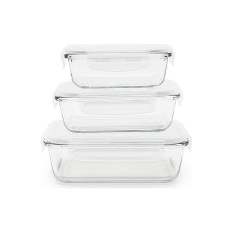 Set 3 Boîtes Conservation Pebbly Verre Borosilicate & Bambou Hermétique - Pebbly (1/4)