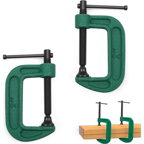2 Pièces Pince de Serrage C, Réglable Pince à Vis, Multifonction C-Sauterelle de Serrage, Vert Serre Joint Menuisier Clip de Fixation, pour Travail du Bois, Réparation de Machines, Modélisme (1/5)