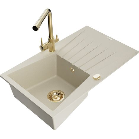 Mexen Cesar Granitspüle 1-beckig mit Abtropffläche und Küchenarmatur Duero, beige - 6514-69-671600-50 (1/5)