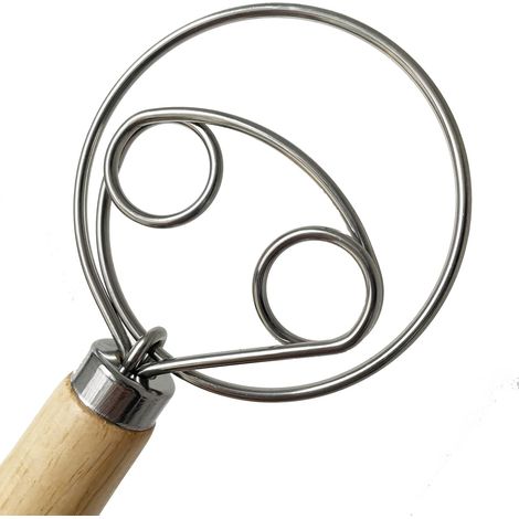 Batteur à pâte danois, en acier inoxydable, 33 cm, manche en bois, pour pain, pizza, gâteaux et pâtisseries.-AquaForge (1/5)