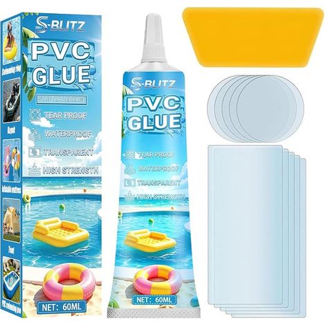Kit de réparation de piscine - Transparent - Colle PVC pour bateau gonflable, film de piscine, anneaux de natation, châteaux rebondissants, jacuzzi, kayaks (1/4)