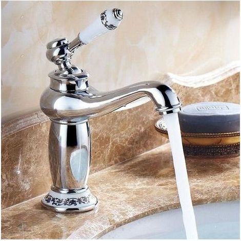 Robinet de lavabo rétro en cuivre et céramique, robinet vintage de style ancien, double usage eau chaude et froide, décoration de remplacement pour cuisines et salles de bains, argent (1/5)