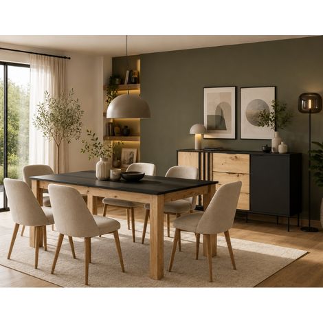 Salle à manger complète contemporaine noir et bois IRINA