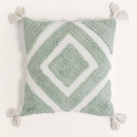 Sklum – Coussin carré en coton 45x45 cm – Housse tissée à la main – Rembourrage en fibre de polyester – Motif en losange texturé (1/5)