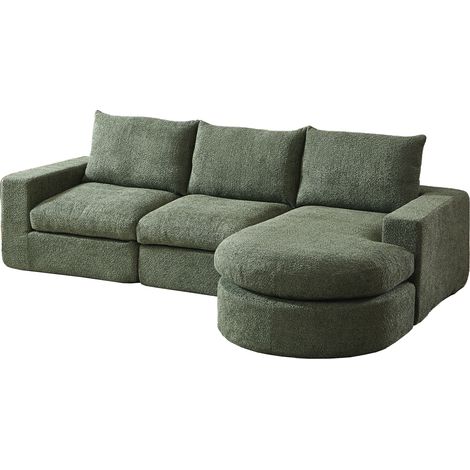 Canapé en chenille avec éléments courbés et méridienne, entièrement compressé et sans structure, canapé modulaire combiné en L avec méridienne, canapé compressé en mousse, aucun montage requis (1/5)